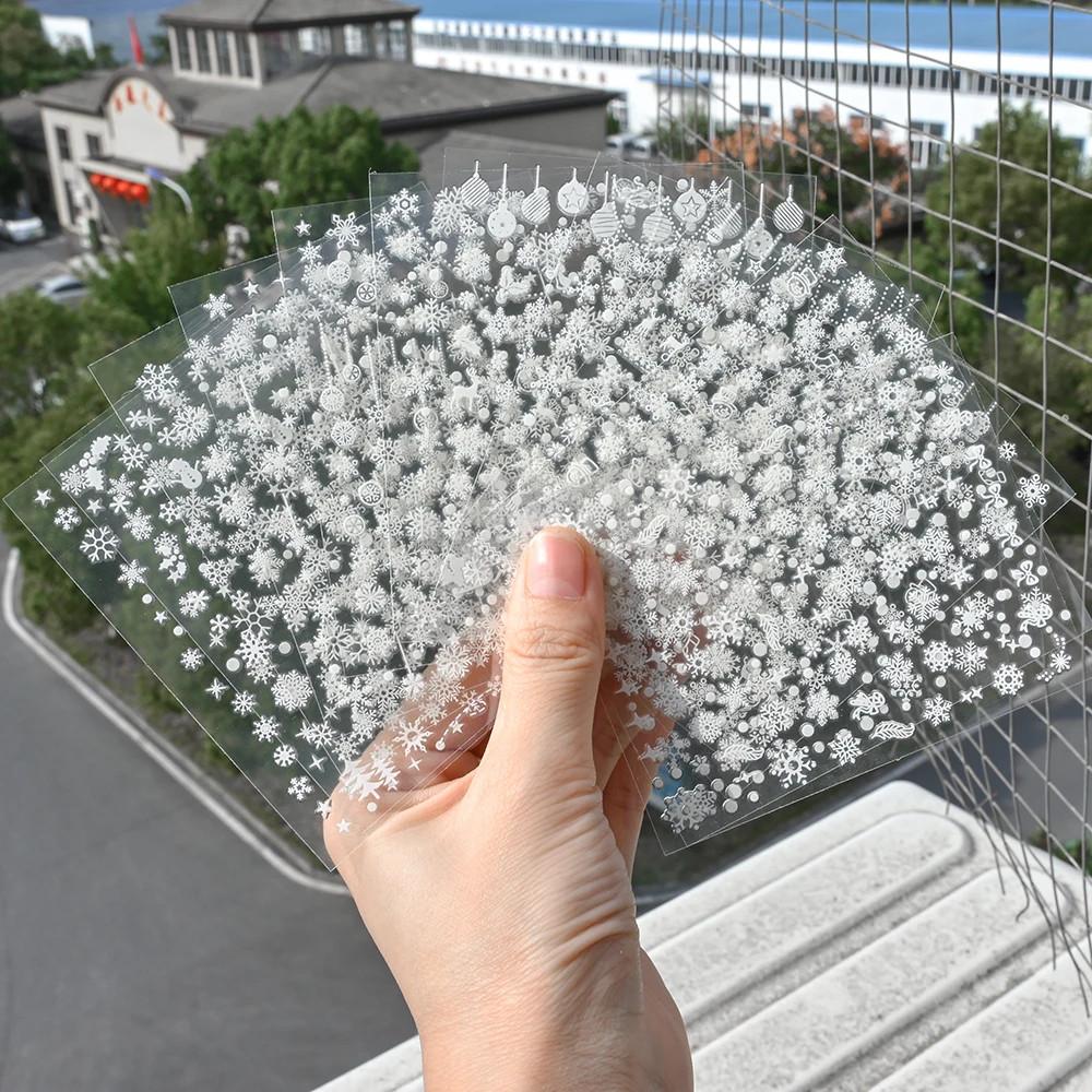 12 buc Laser Sliver Fulgi de nea autocolant Nail Art 3D Bronzing Craciun Decalcomanii unghii Holografic Argintiu/Auriu/Alb Glisoare pentru fulgi de nea