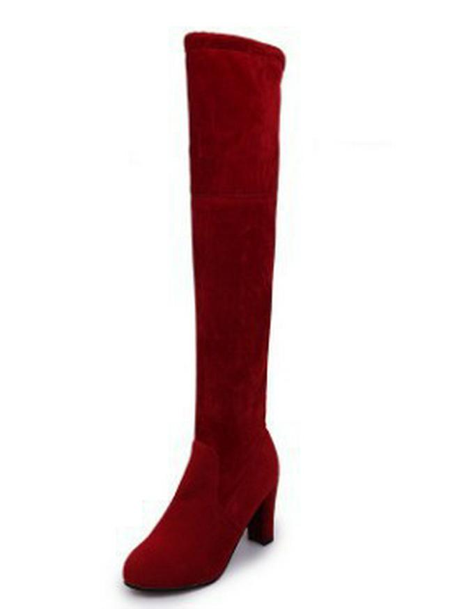 New European & American Over-the-Knee High Heel Boots – Thick Heels, Plus Sizes Available