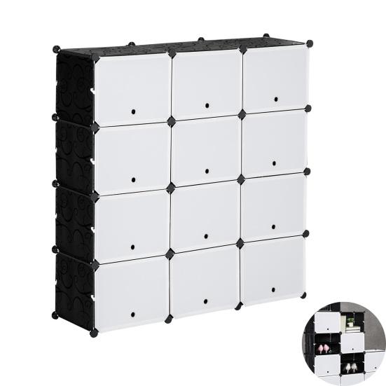 Shoe Rack with 12 Cubes Plug-in Shelf Freestanding Shoe Box 3 Rows 4 Tiers Large Capacity Flip Design Shoe Cabinet Organizer Entryway Furniture