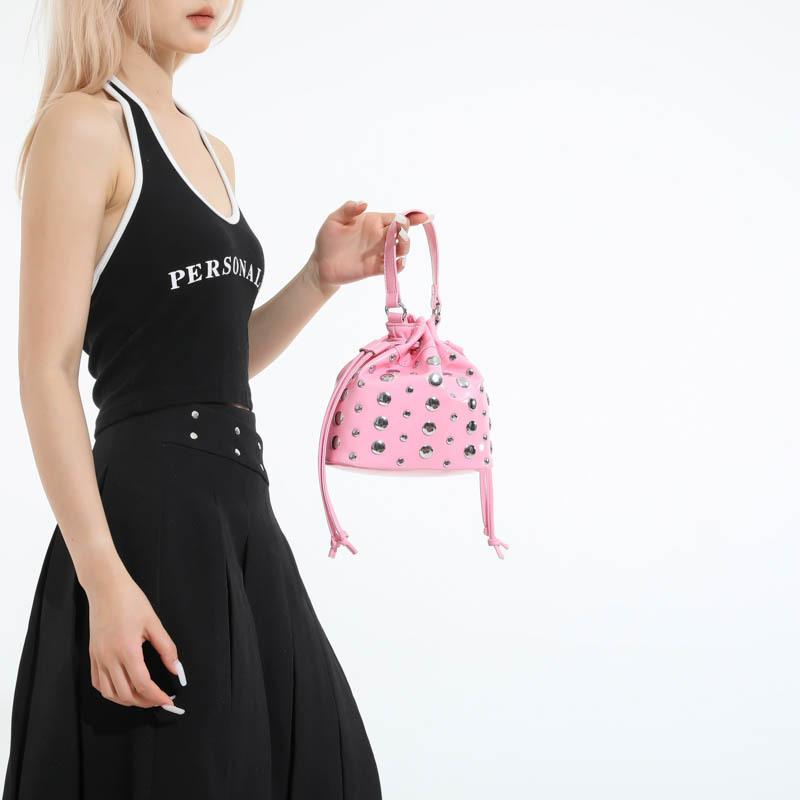 Bucket Design PU Leather Crossbody Bag Punk Style Rivet Shoulder Purses and Handbags Motorcycle Bolsas Feminina Clutch Bag