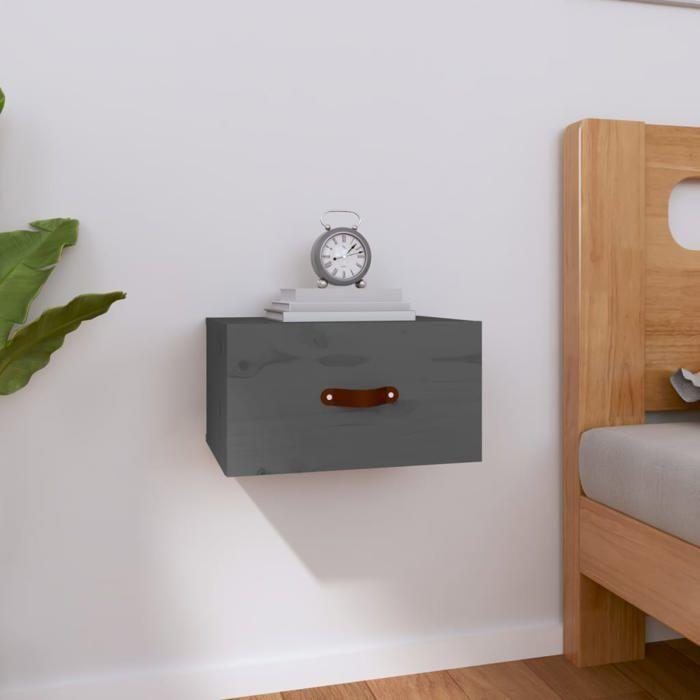 Table de chevet murale - Maison Exclusive - Gris - Pin massif - 40 x 29,5 x 22 cm