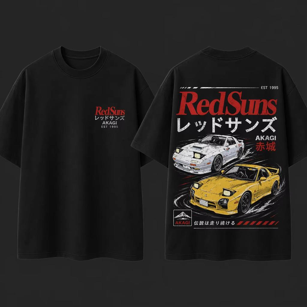 Youth Pure Cotton Short-Sleeved T-Shirt Japanese JDM Initial D Akagi REDSUNS Design for All Four Seasons 2026