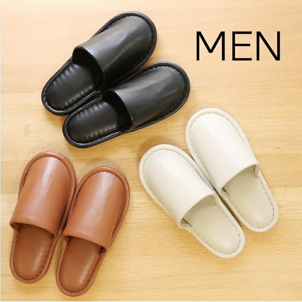 

[Leather style slippers] Leather outside stitching, L, Men s size, Made of vinyl, Stylish leather, For guests, Toilet, Indoor shoes, Simple, Stylish