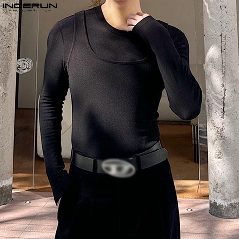 

INCERUN Весенние мужские топы из двух частей с круглым вырезом и длинными рукавами XL чёрный