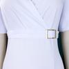 Women Fashion V Neck Puff Sleeve Solid High Waist Slit Bodycon Midi Dress