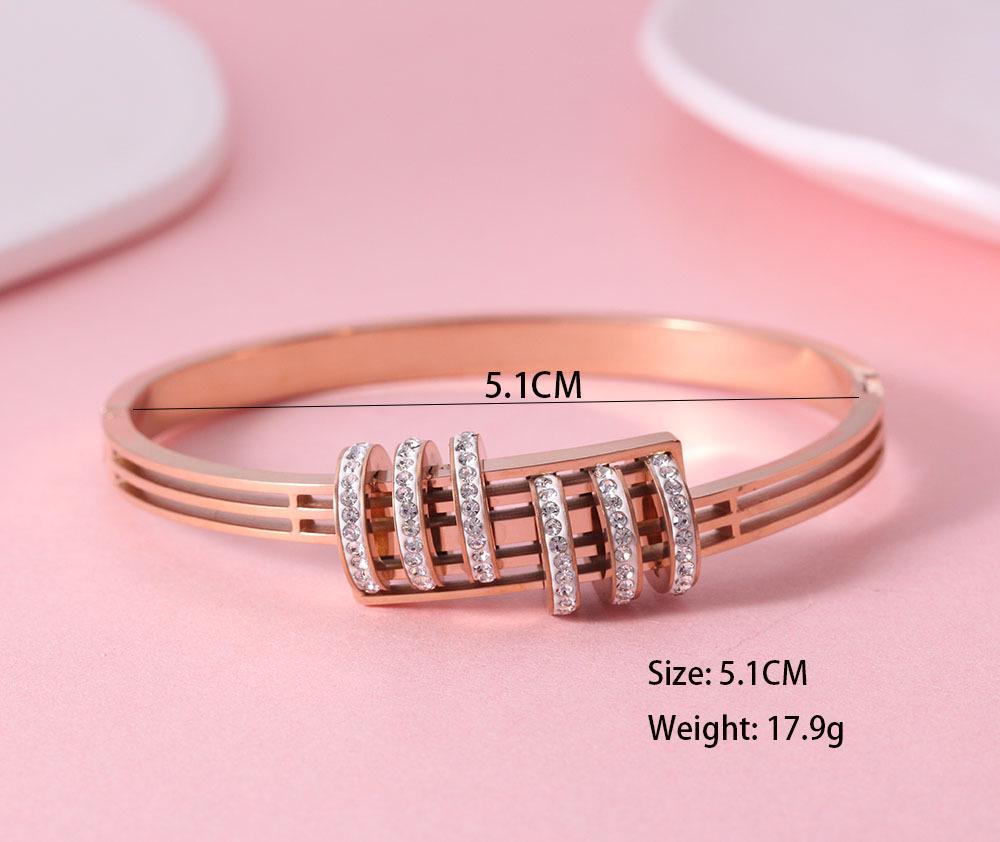 

Роскошный открытый браслет-манжета с инкрустацией бриллиантами: Многослойный браслет из нержавеющей стали 18K розового золота