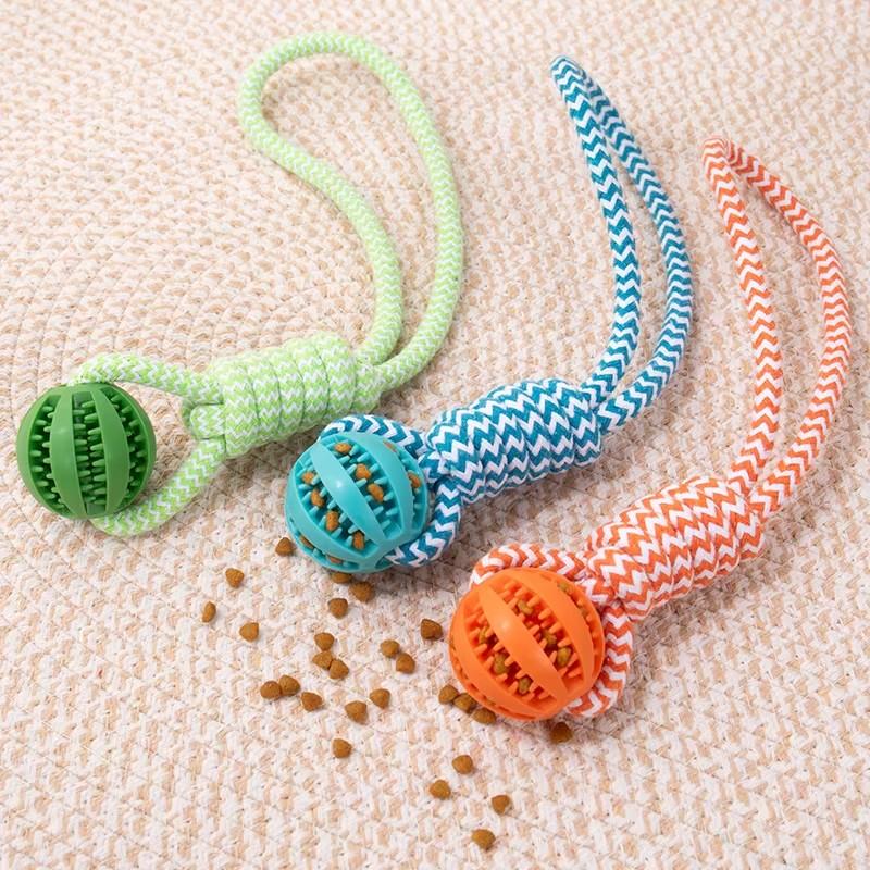 Pet Tooth Cleaning Chewing Food Leak Ball Interactive Tug Dog Rope Toy Dogs Chew Slow Feeding Boredom Relief Rope Ball Toys