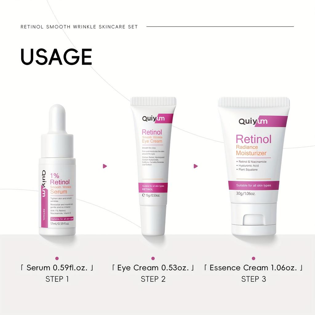 Retinol Smooth Wrinkle Skincare Set Moisturizing Firming Facial Skincare Routine Kit - Retinol Serum-Face Moisturizer-Eye Cream