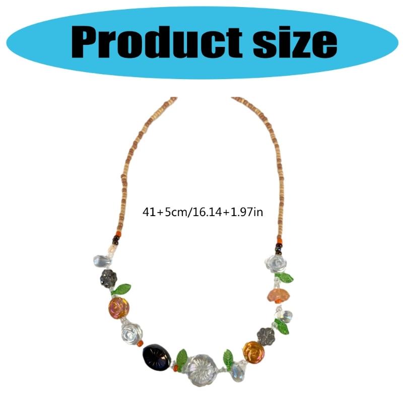Nature Inspired Floral Bead Necklace Sophisticated Resin Adjustable 45cm Chain Elegant Everyday Accessory