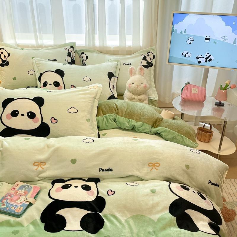 Winter Thickened Milk Fleece Bed Four-piece Set New Coral Fleece Flannel Single Quilt Cover Bed Sheet Three-piece Set Bedding