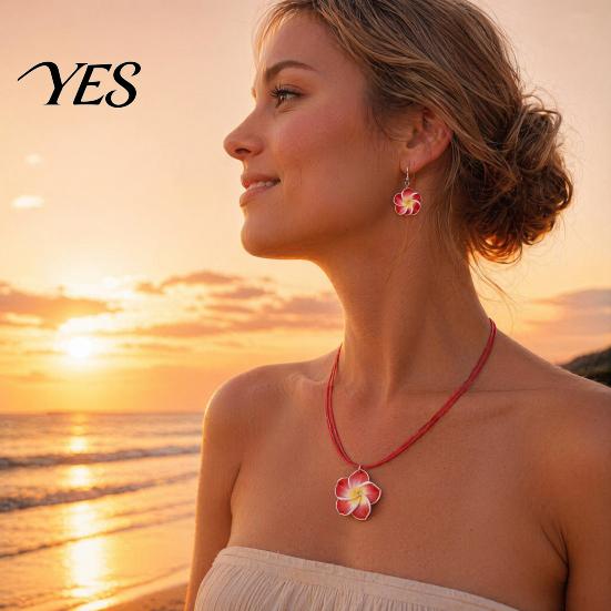 Natural Flower Jewelry 2Pcs/Set Lightweight Floral Set, Polymer Clay Realistic Necklace Earrings Set Charm Necklace, Hawaiian Style Drop for