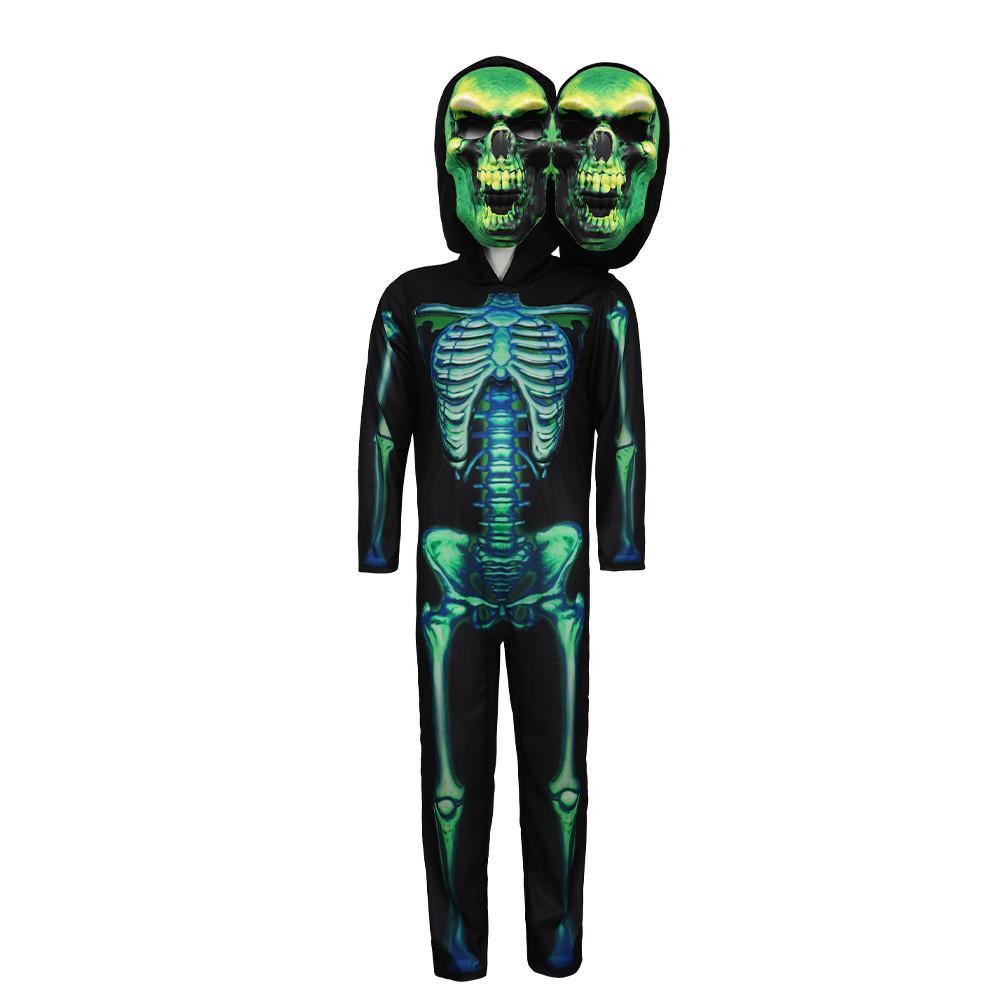 

Halloween Doubleheaded Skull Cosplay Costume For Kids Kids Stage Performance Horror Makeup Outfit XL зелений