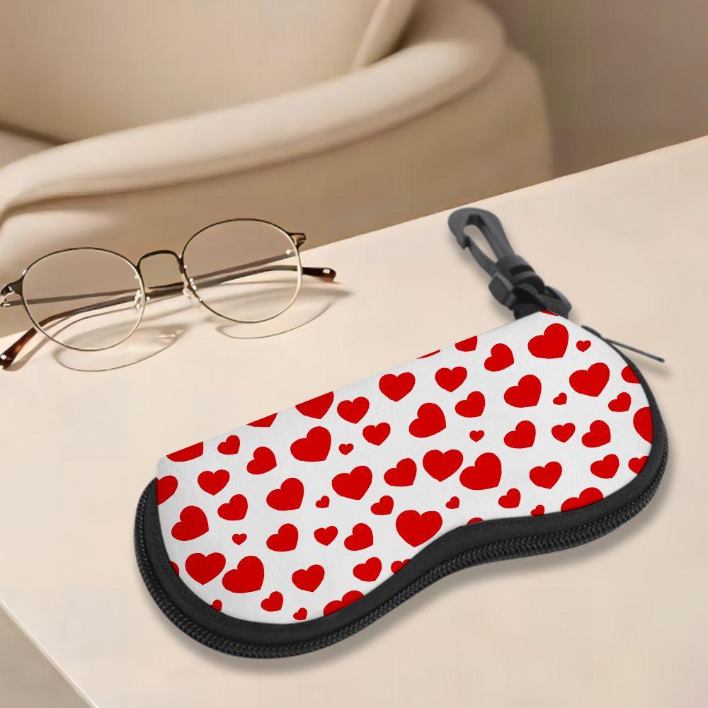 Cute Red Heart Pattern Soft Fabric Sunglasses Case,Portable Lightweight Eyeglasses Storage Pouch,Protective Travel Glasses Holder for Women Girls