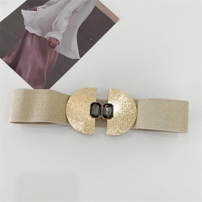 

Mei Exaggerated belt - women s new elastic waist cincher with buckle and vintage black gemstone detail
