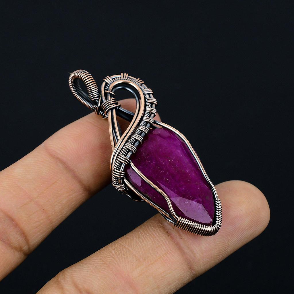 Ruby Pendant Gemstone Jewelry, 999 Copper Wire Wrapped Handmade Pendant, Latest Design Jewelry