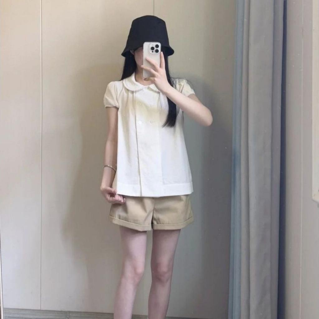 Summer new sweet style doll collar bubble sleeve shirt women's design sense loose and thin versatile top