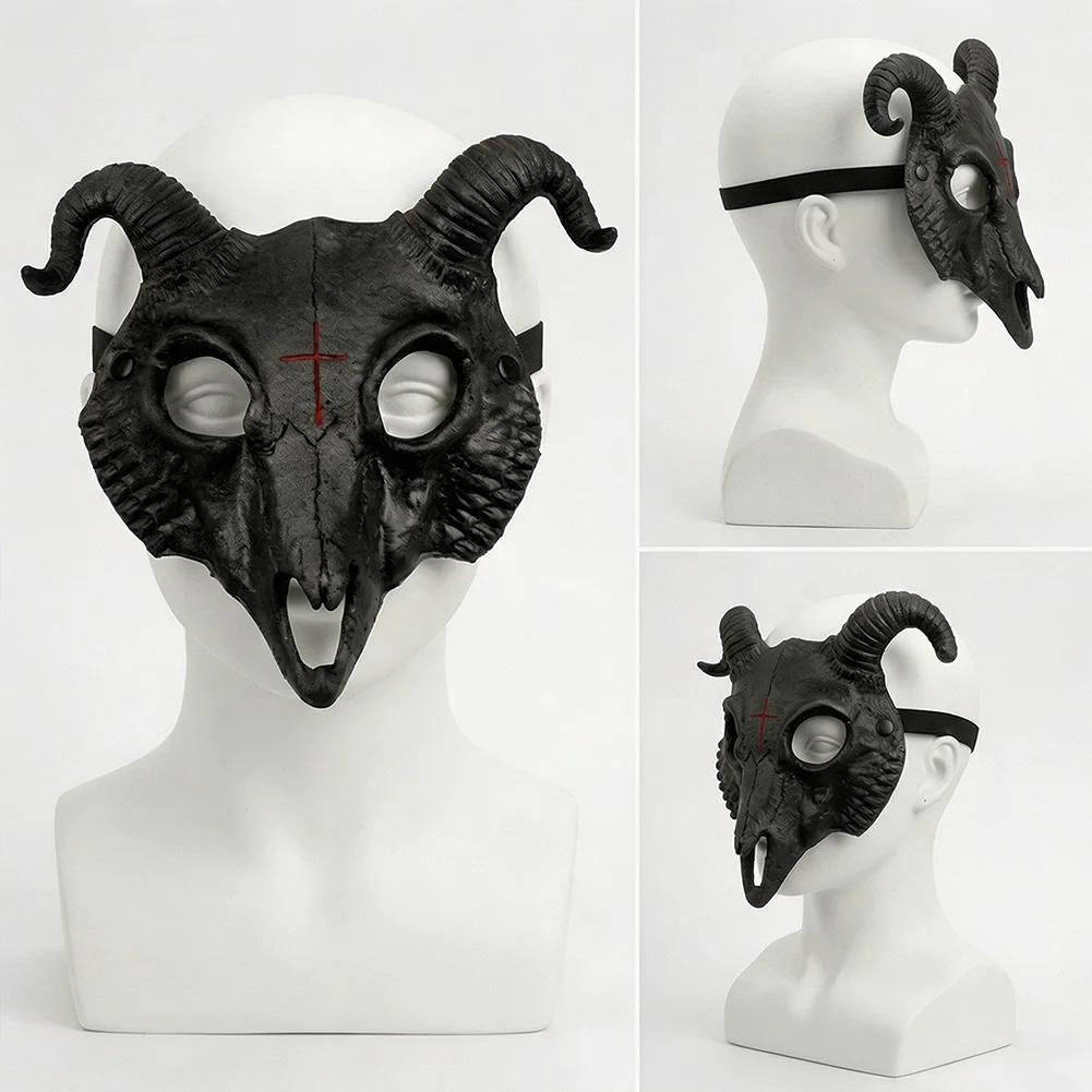 Maschera Creativa Integrale di Capra con Corna Festa Festival Cosplay Accessori Costume Halloween Teschio di Pecora Maschera con Corna di Ariete
