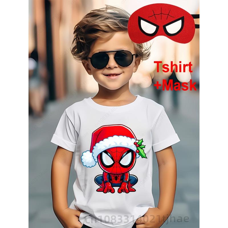 Merry Christmas Disney Marvel Spiderman Boy Tshirts for Kids Superhero Cosplay and Masks T Shirts Baby T-Shirt Children Tops