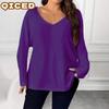 Women's Fashion Casual Solid Color Print Long Sleeve V Neck Blouses & Shirts