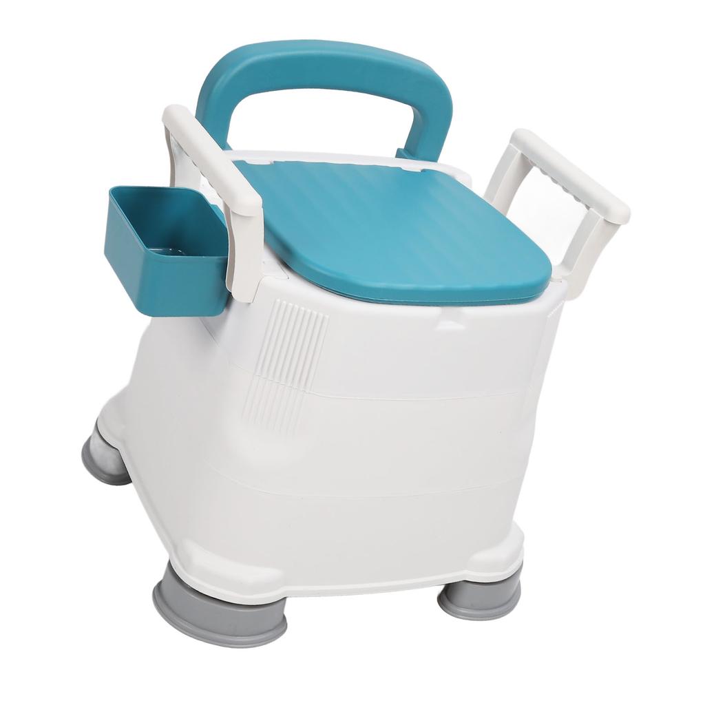 WC Portatile Bracciolo Staccabile Regolabile in Altezza Antiscivolo Sedile in PU Sedia Comoda da Comodino per Anziani Blu