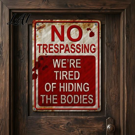 Vintage Wall Sign No Trespassing Metal Sign Rusty Warning Art Plaque Man Cave Tin Decoration for Home Bar Bathroom Bedroom Easy Hang Decor