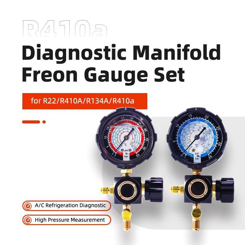 R410a Diagnostic Manifold Freon Gauge Set with Sight Glass G1/4 High Pressure A/C Refrigeration Tool for R22/R410A/R134A