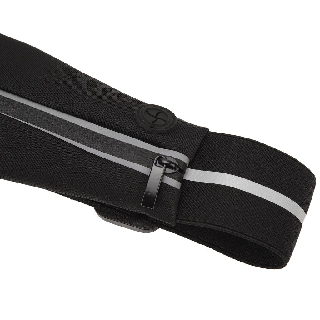 Sports Waist Bag with Headphone Hole Waterproof Reflective Strip Waist Pouch Adjustable Elastic Band Black