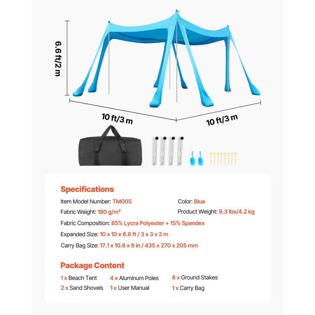 SucceBuy Beach Tent Sun Shelter Easy Pop Up Beach Canopy with Sandbags Stability Poles Sand Shovels Portable Shade for Camping