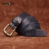 Thickened Genuine Leather Top Layer Cowhide Belt Men's Copper Buckle Rough Edge Fur Bottom Retro Washed Belt