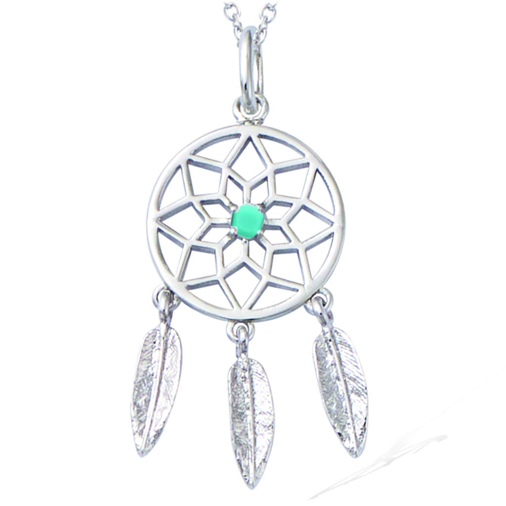Les Trésors De Lily [R1682] - Silver 'Boho' Turquoise Silver Pendant (rhodium) - 28x15mm (dreamcatcher)