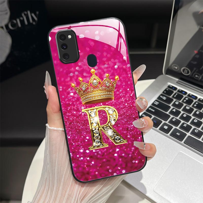 Für Samsung M21 M31 M21S M31S Hülle Modische Buchstaben Hartes Gehärtetes Glas Rückseitenabdeckungen Für Samsung Galaxy M30s M 31 M 21 Handyhülle