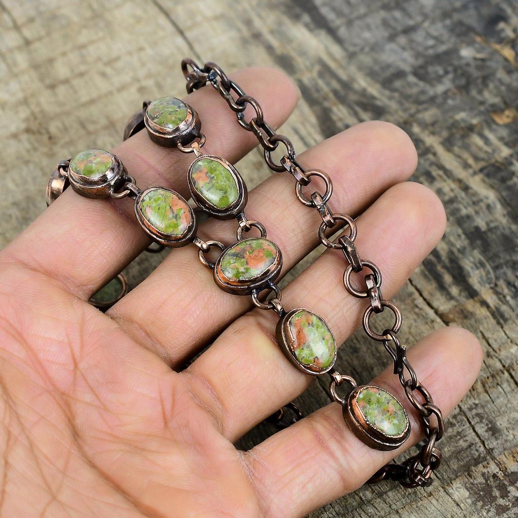 Unakite Necklace Electroformed Copper Adjustable Chain Necklace Gemstone Copper Jewelry Anniversary Gifts Handmade Necklace Designer Jewelry