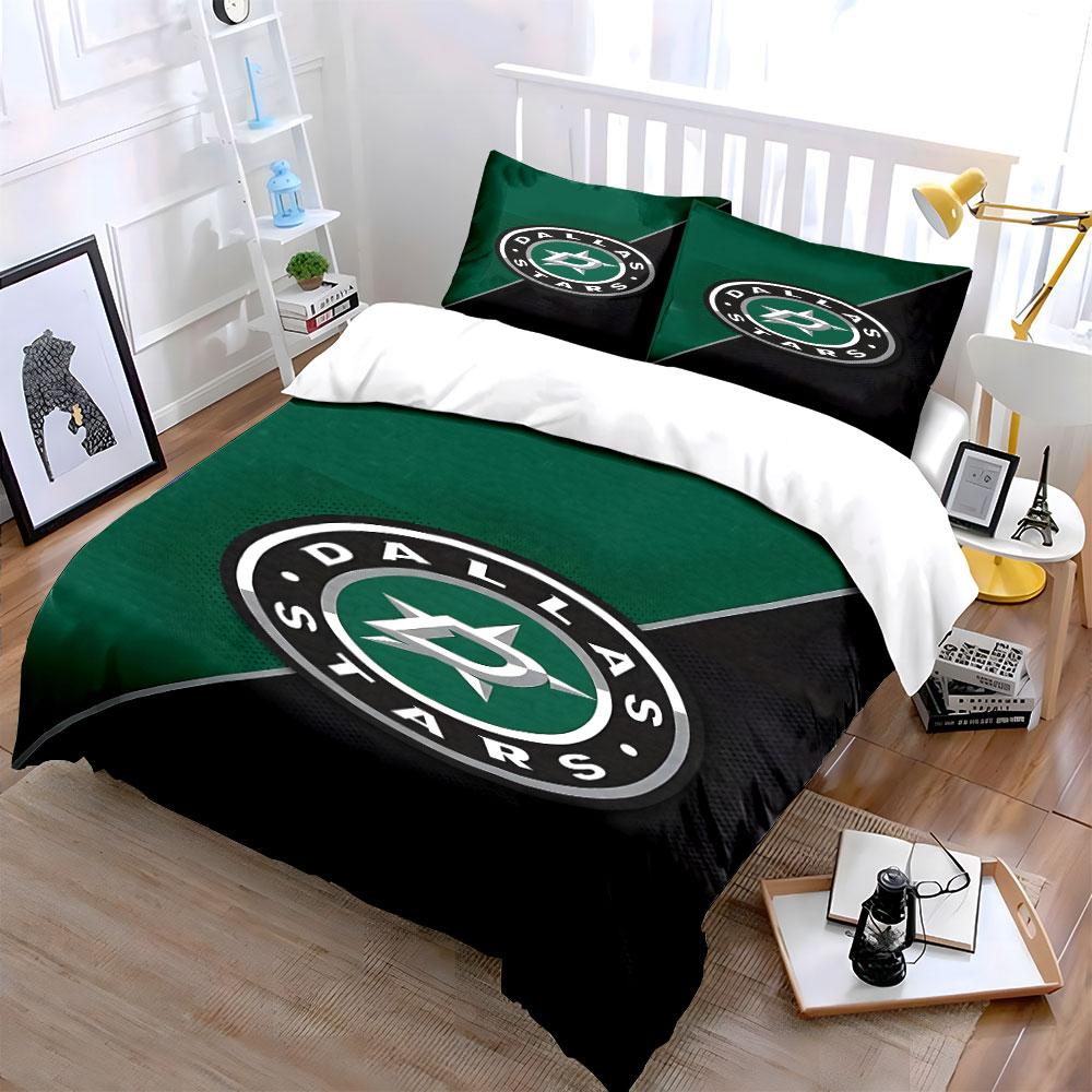 "Dallas Stars Logo Green and Black Design" Print Bedding Set Duvet Cover Pillowcases (1* Duvet Cover 2* Pillowcases Do Not Include Comforter)