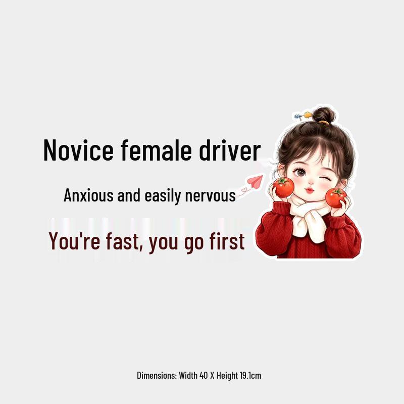 Funny Reflective Learner Sticker: 'Female Driver Panics Easily—You Go First!'