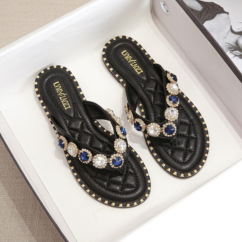 Fashion Shoes Woman Spring Summer 2025 Thong Flat Flip Flops Rhinestone Fashion Comfortable Opened Toe Luxury Sandals Women Designers