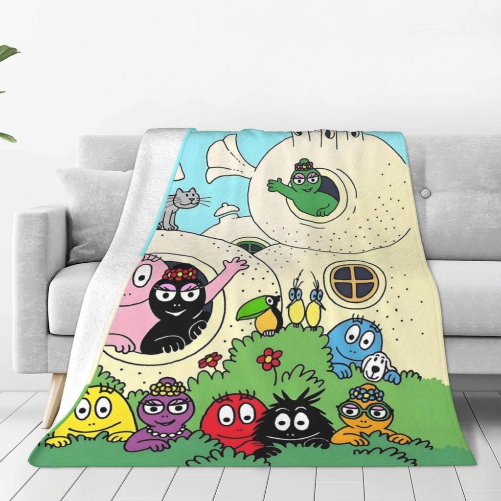 Custom Funny Cartoon Barbapapa Wallpaper Blankets Warm Flannel Throw Blanket For Sofa Office Bedspreads