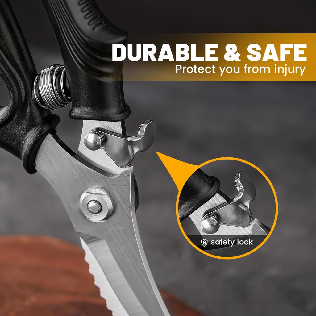 Heavy-duty kitchen scissors Stainless steel Chicken bone scissors with safety lock Sharp Cutting for Meat Fish and vegetables5