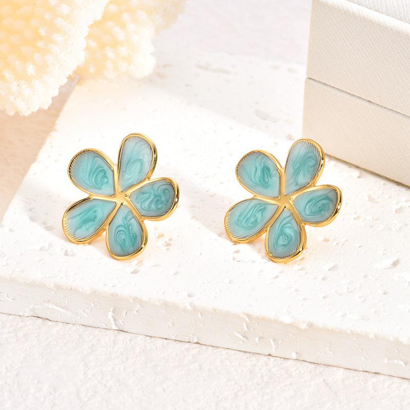 French Enamel Drip Oil Earrings: Stainless Steel, Irregular, Titanium Women's Luxury