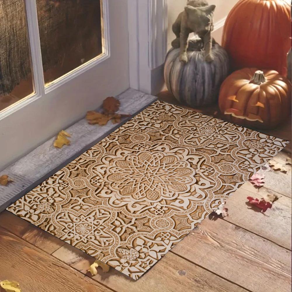 1pc Moroccan Ethnic Bathroom Absorbent Mats Anti-Slip Mats Home Decor Supplies Carpets Home Kitchen Floor Mats