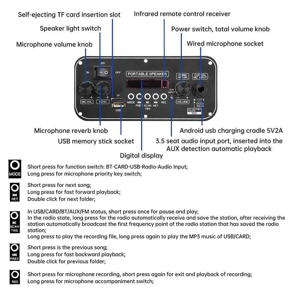 DC 3,7-5V MP3 BT Dekodierplatine 2 * 10W Mit Leistungsverstärker MP3 / WMA / WAV / FLAC / APE Mit Mikrofonfunktion D152BT