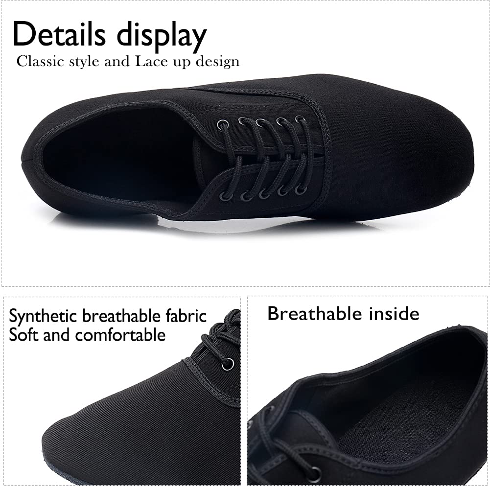 Modern Jazz Sneaker for Men Outdoor/indoor Ballroom Waltz Latin Salsa Dance Shoes Oxford Upper Adult Black for Low Heel