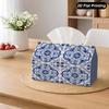 2D Flat, 1pc Blue And White Traditional Tile Print Tissue Box | Polyester Material, Modern Fashion Design, 2D Flat Printing, Perfect for Home Decor, L