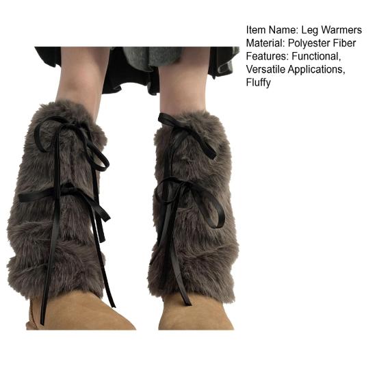 Fuzzy Leg Warmers Women Winter Faux Fur Leg Warmers with Bows Fluffy Boot Cuffs Covers for Halloween Xmas Costume Cosplay Parties