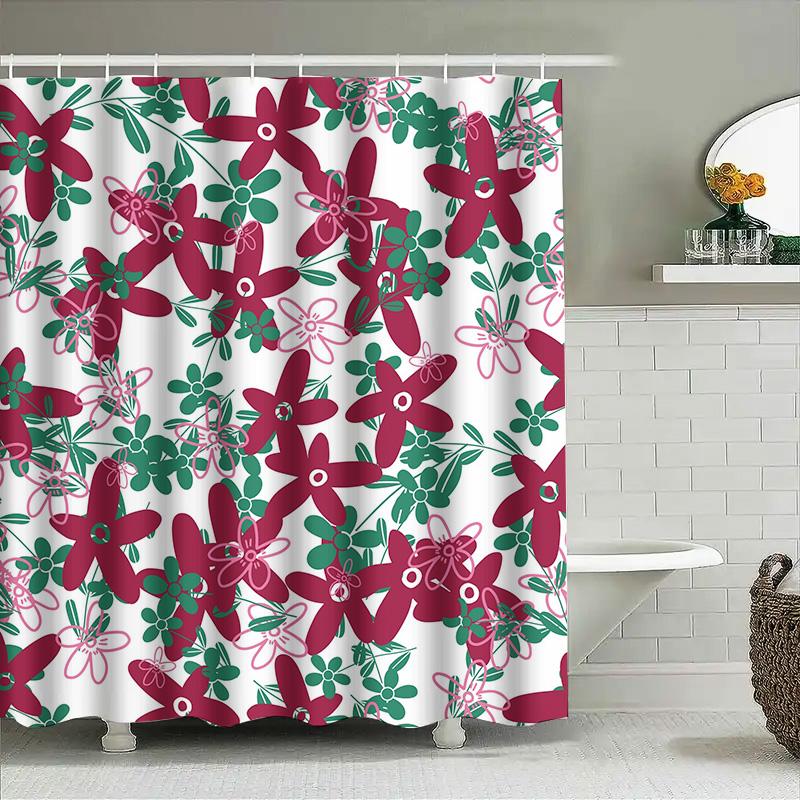 Stylish Floral Printed Shower Curtain for Bathroom Decoration 180x240cm Waterproof Fabric Home Decor Item with Hooks Set