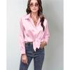 Spring Summer Satin Blouse Women Long Sleeve Shirt Faux Silk Top Casual European American Style