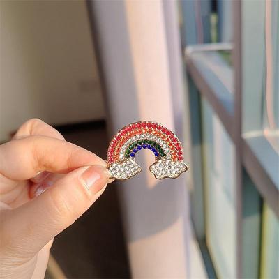 Korean Style Rainbow Cloud Brooch Inlaid Colorful Rhinestone Lapel Pin For Women Clothing Bag Diy Decoration Jewelry Accessories
