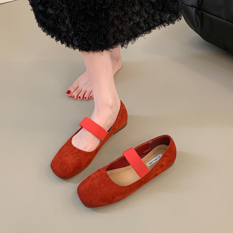 Suede red light mouth single shoes female spring and autumn new retro gentle fairy style casual soft flat Mary Jane shoes