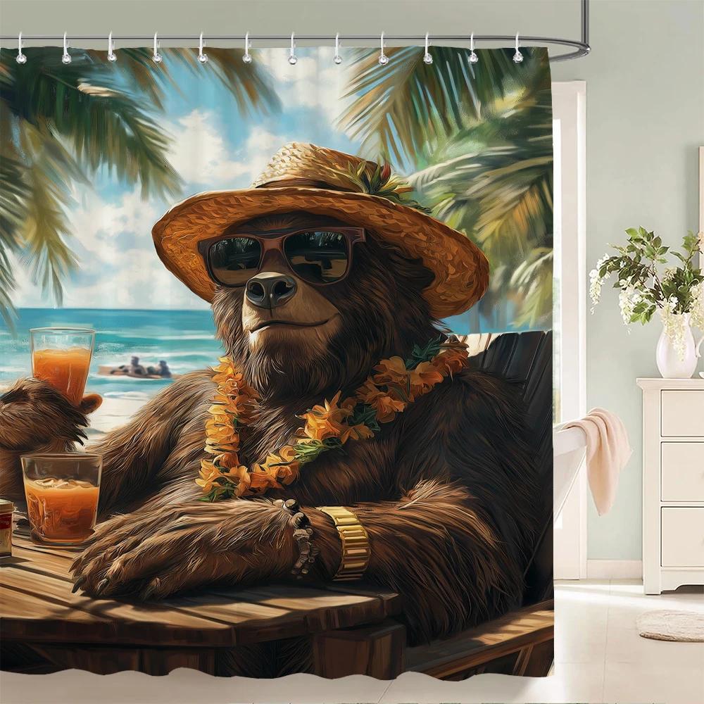 Individuality Creative Beach Animals Fabric Shower Curtain Bath Curtains For Bathroom Funny Cats And Dogs Home Decorate Curtain