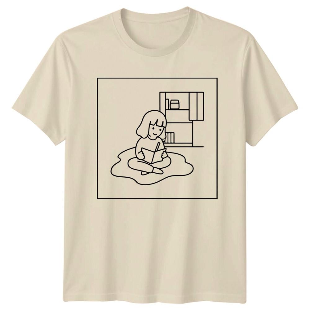 Cartoon Girl Reading Hobby Unisexs TShirt Unisexs Tee Graphic Top Unisex
