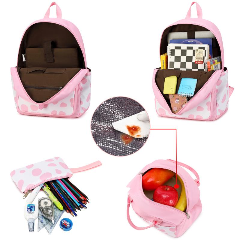 Cow Print Backpack for Teenager Girls Cute School Bag with Lunch Bag and Pencil Case Multi Purpose Travel Backpacks for Women